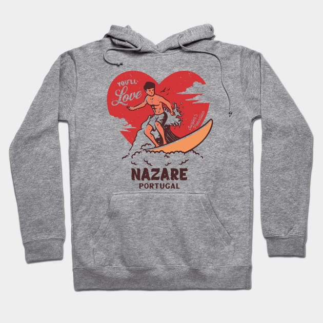 Vintage Surfing You'll Love Nazare, Portugal // Retro Surfer's Paradise Hoodie by Now Boarding